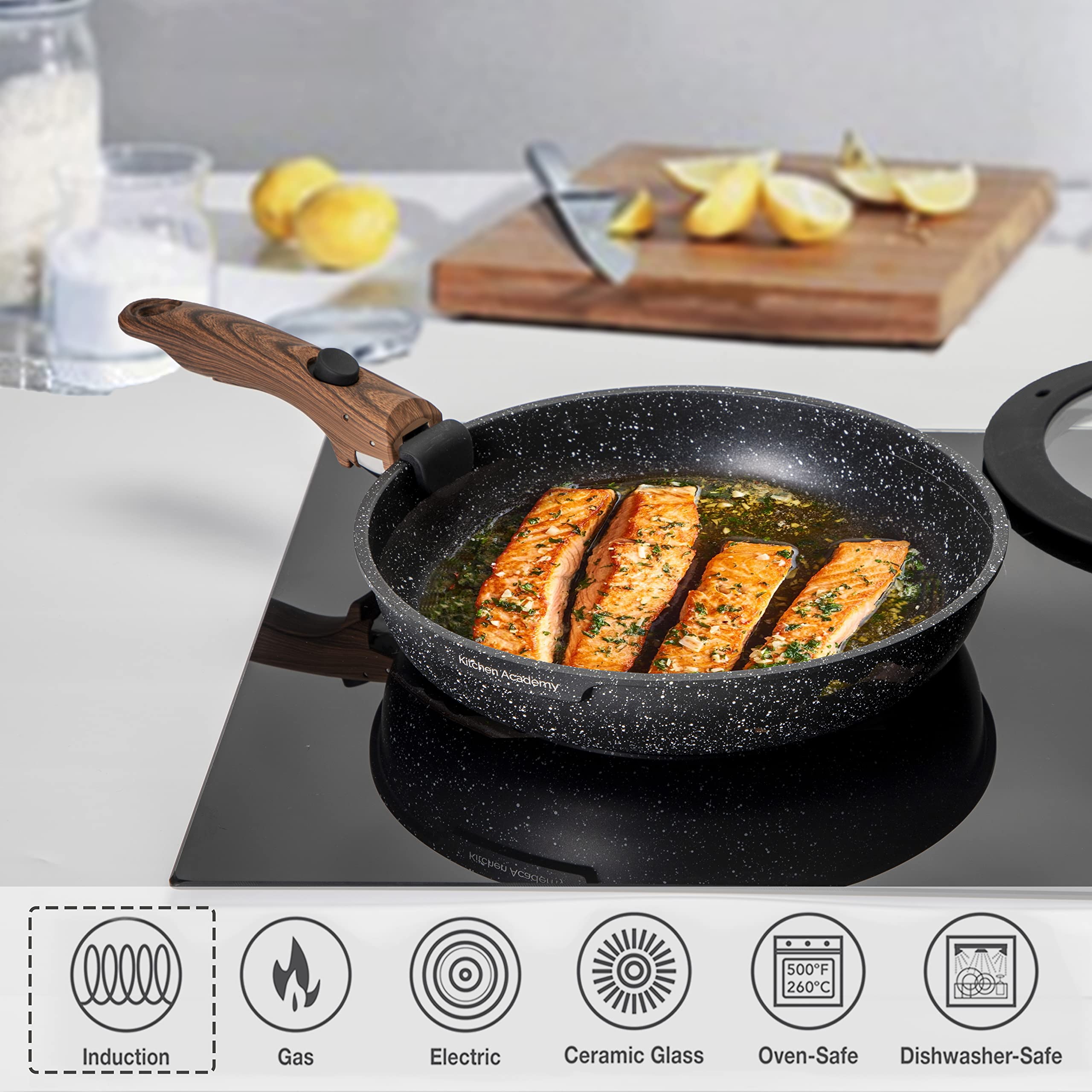 Kitchen Academy 10-Piece Non-Stick Cookware Set | Detachable Handle RV Pans