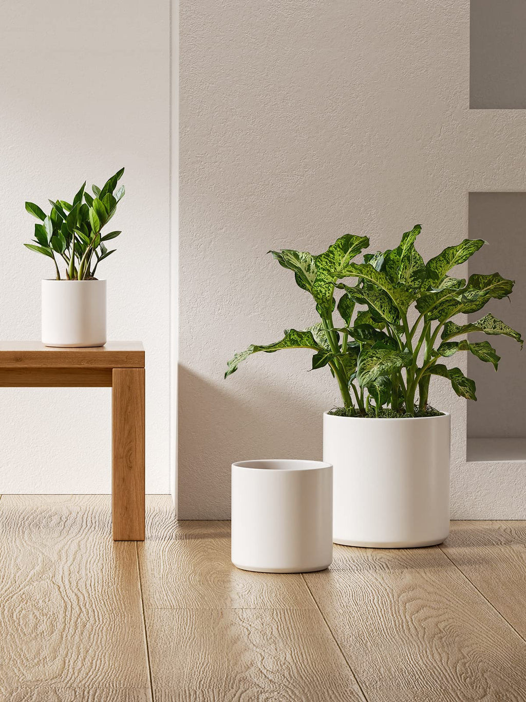 LE TAUCI Ceramic Planters Set of 3 | Mid-Century Indoor Pots with Drainage