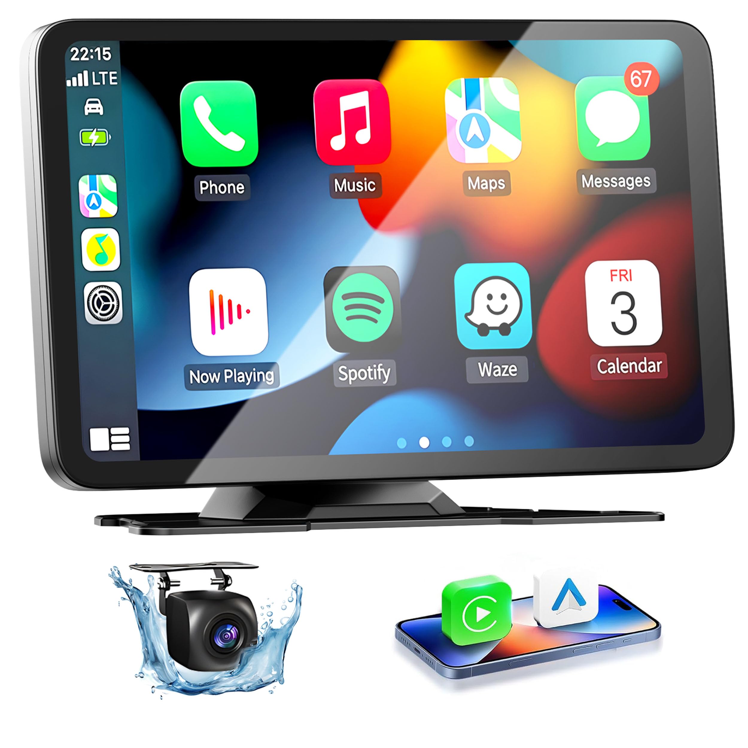 7" Wireless Carplay & Android Auto Screen with Backup Camera