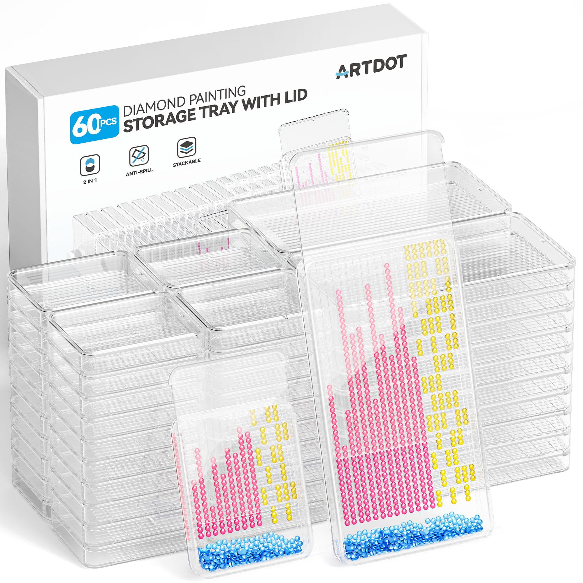 ARTDOT 60-Piece Diamond Art Storage Trays | Stackable Painting Kits