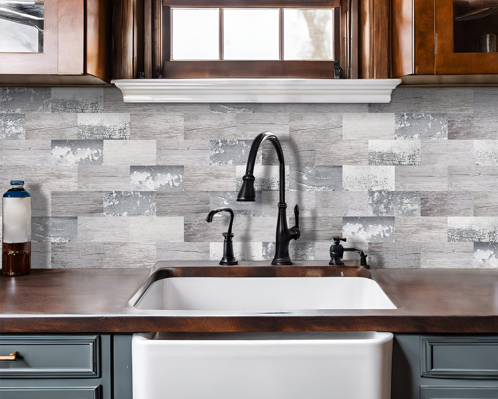 DEWOO Peel and Stick Wood Backsplash Tiles - 20-Sheet Pale Wood (12x12)