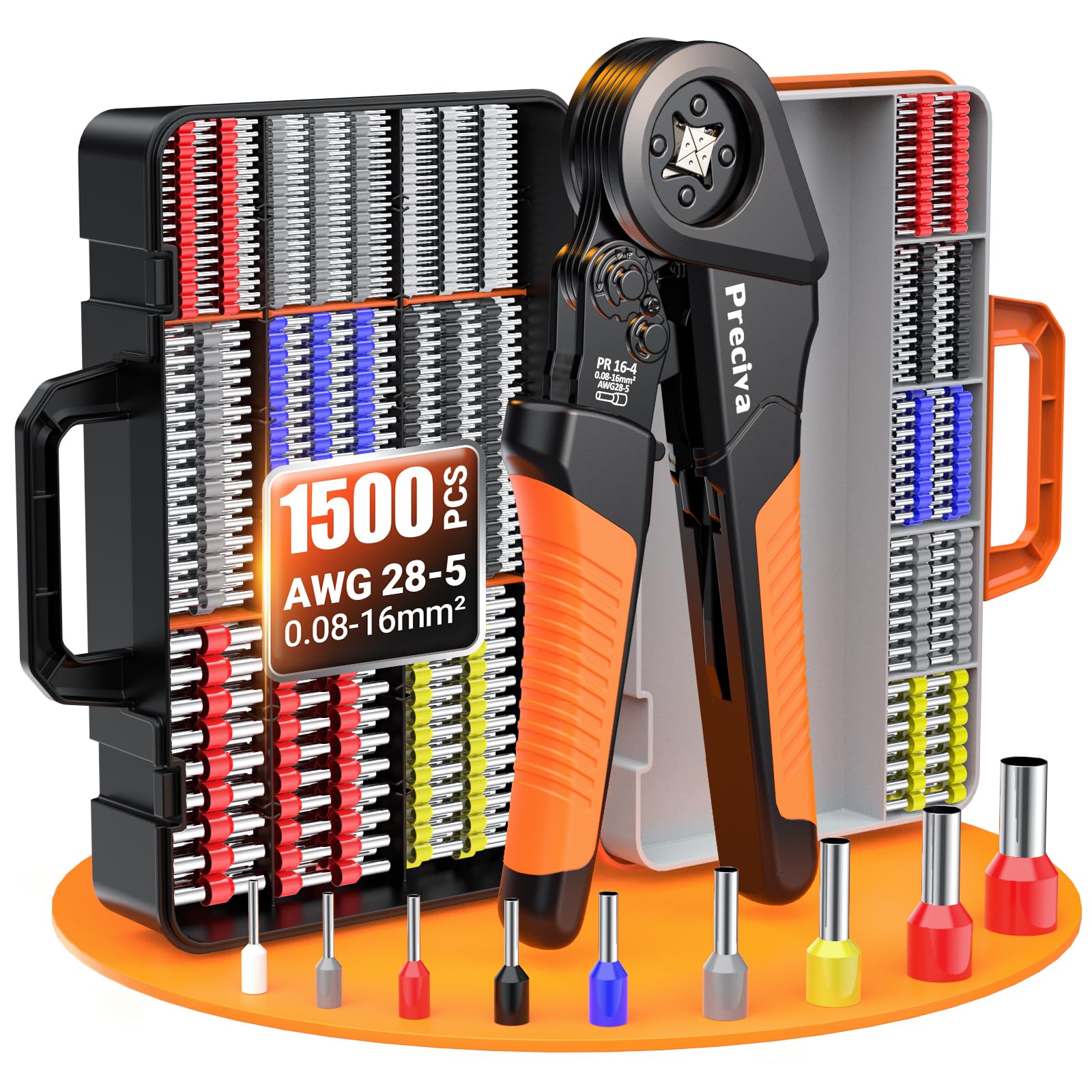 Preciva Ferrule Crimping Tool Kit with 1500pcs Connectors – 0.08-16mm²