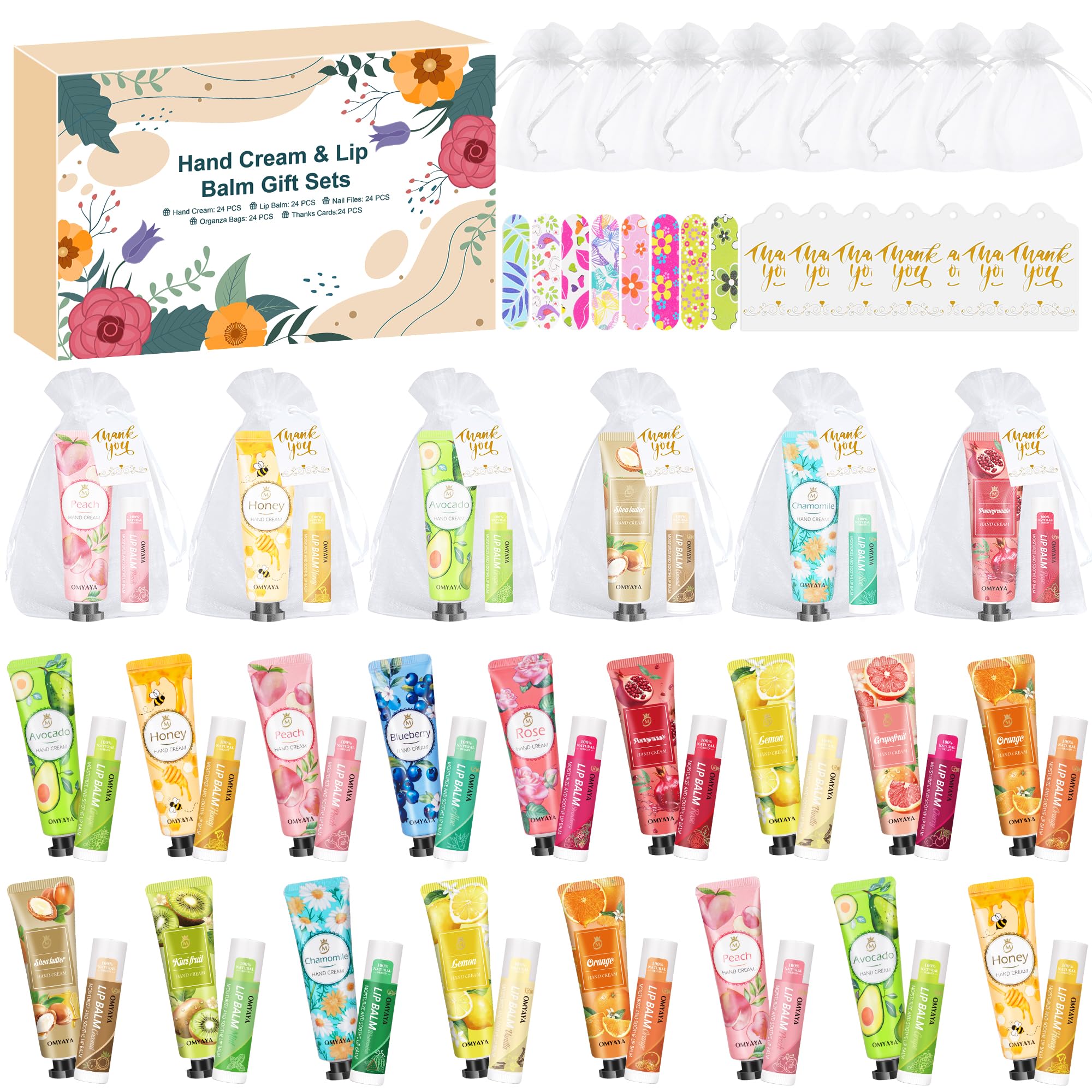 24-Set Hand Cream & Lip Balm Bulk Gifts for Women - 120 Pieces