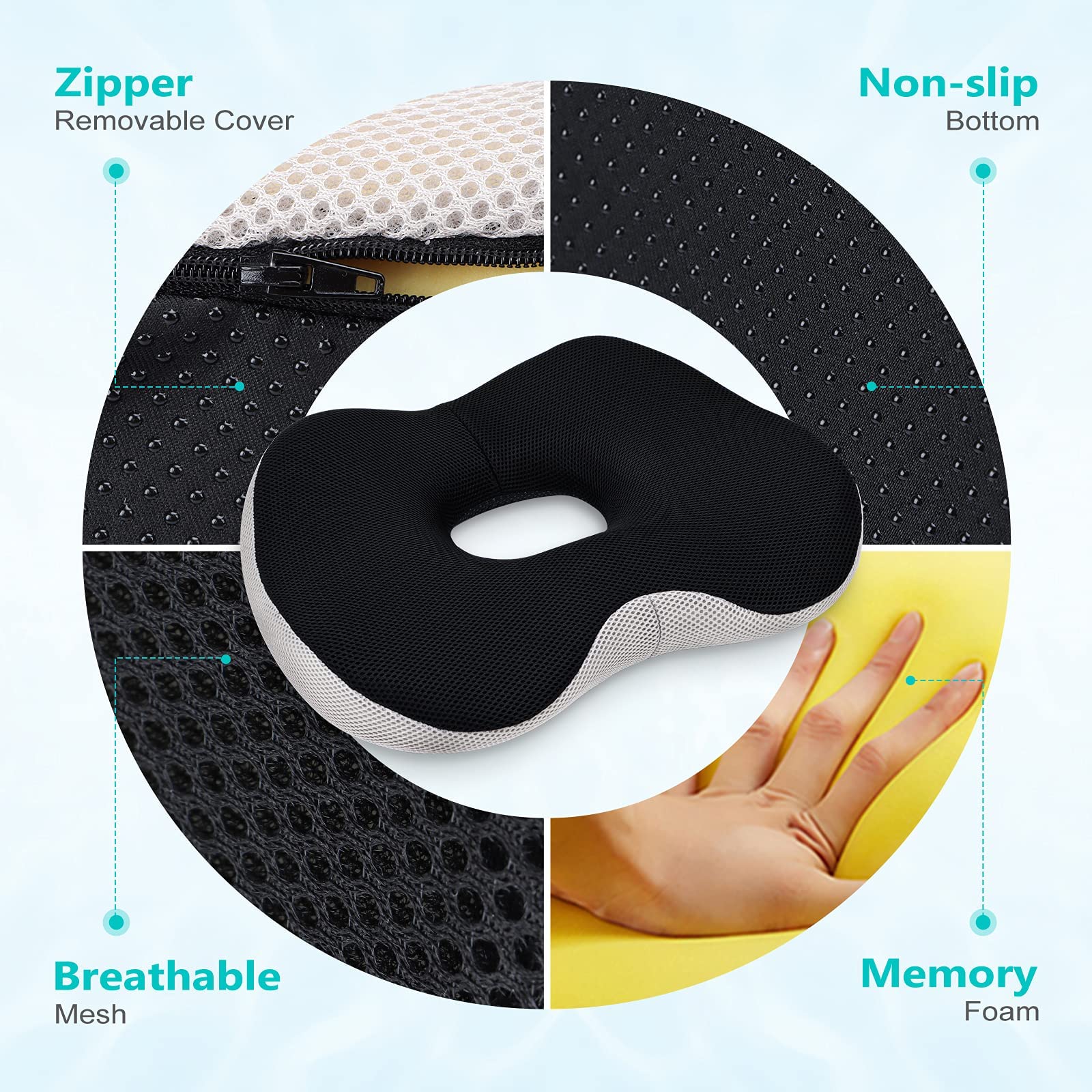 Feagar Donut Cushion - Memory Foam Orthopedic Seat for Tailbone Pain Relief