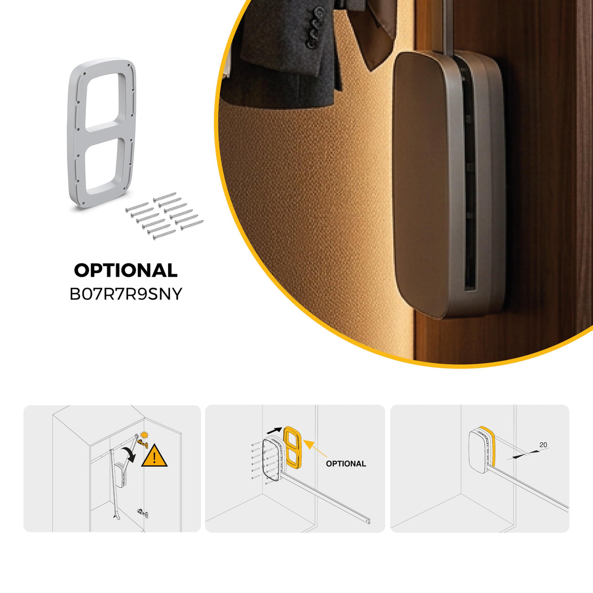 Emuca - Pull down hanging rail for wardrobe, pull down wardrobe rail lift, adjustable width 830-1150mm, titanium colour