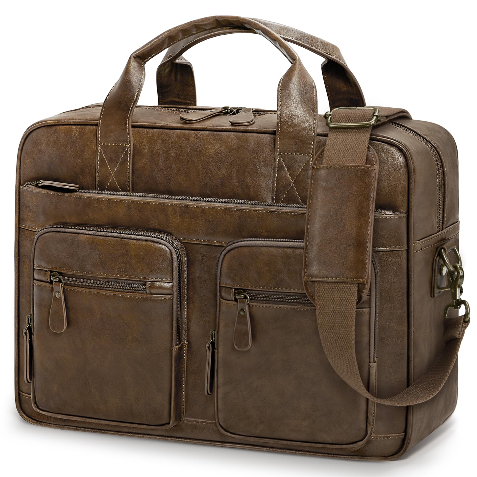 RAINSMORE Vintage PU Leather Messenger Bag | 15.6 Inch Laptop Briefcase