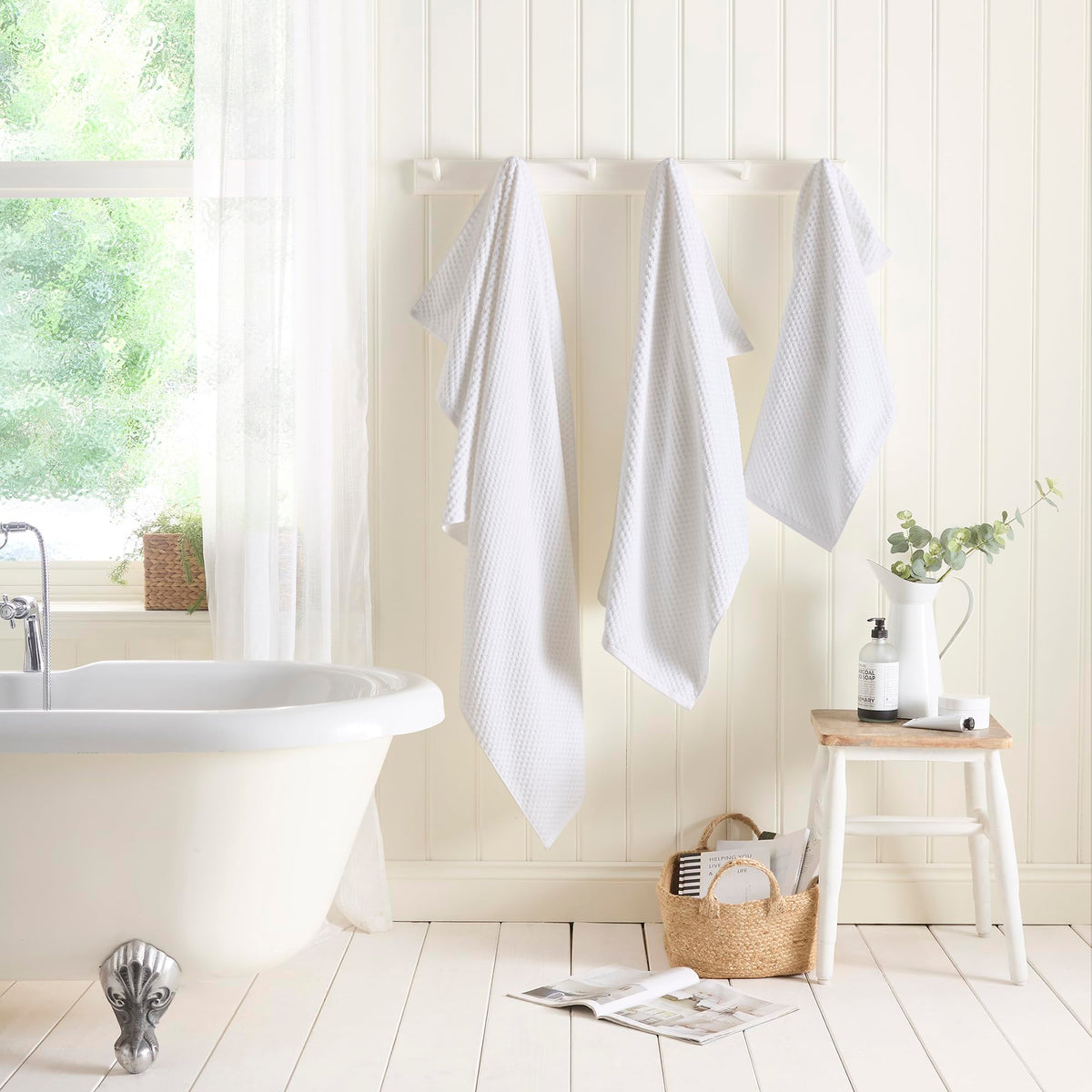 Dreams & Drapes Popcorn Check Bath Sheet White – Extra‑Large Soft Absorbent 100% Cotton Jacquard Check Bathroom Towel, Quick‑Dry - image 2