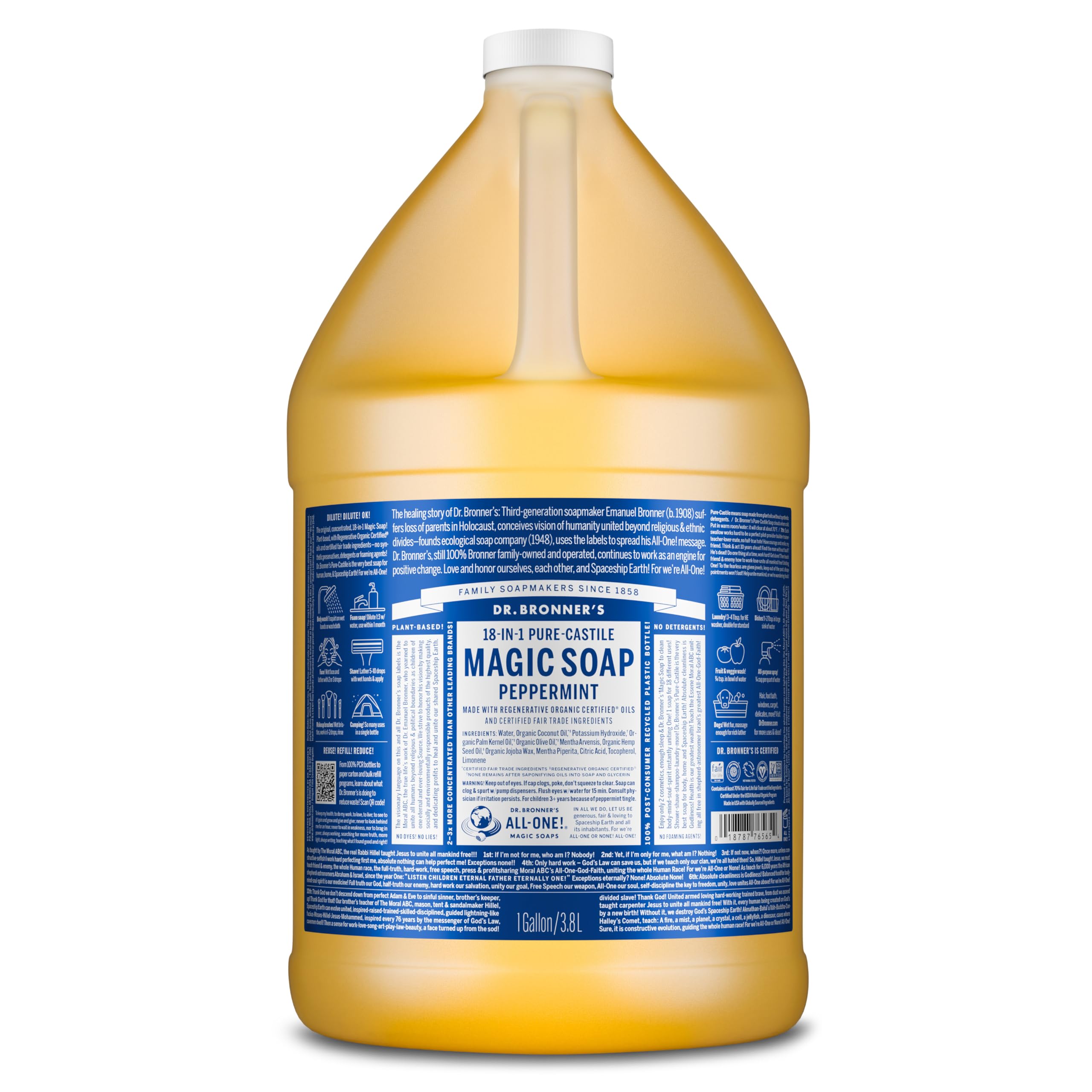 Dr. Bronner's Peppermint Pure-Castile Liquid Soap – Organic 18-in-1