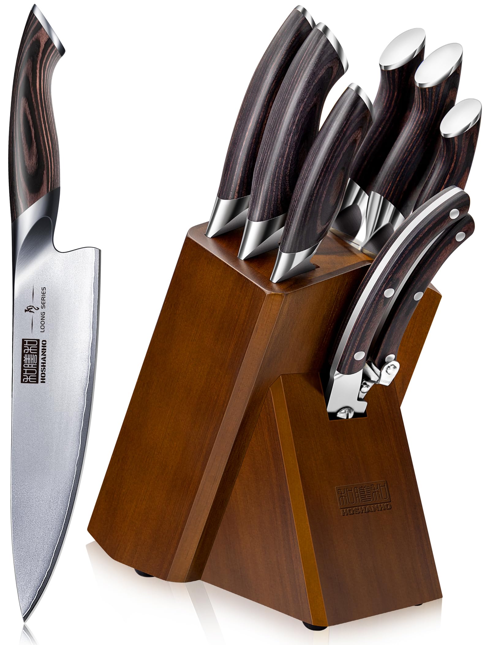 HOSHANHO 8-Piece Japanese Super Steel Kitchen Knife Set with Block