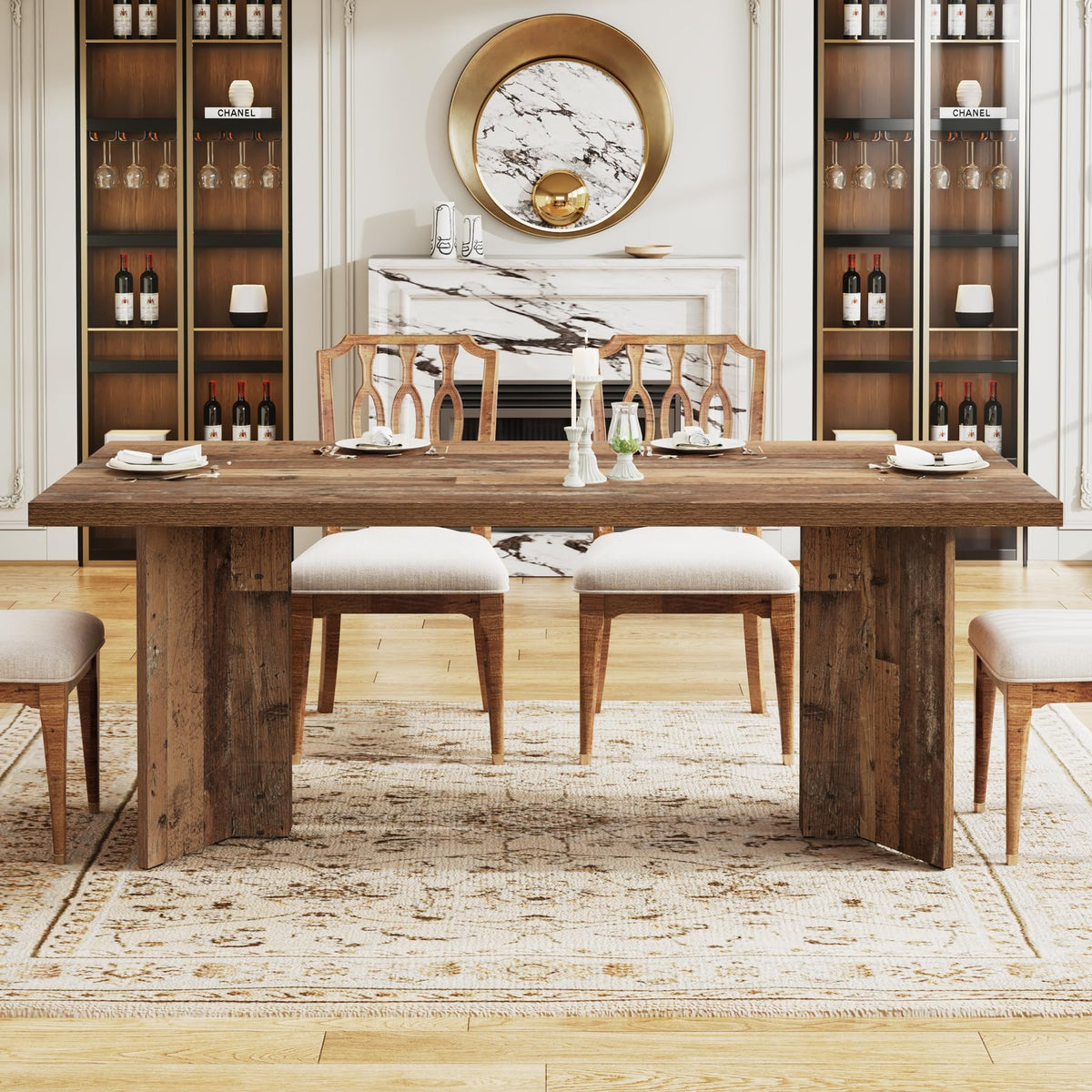 Tribesigns 63-inch Dining Table for 4-6, Farmhouse Kitchen Table with Large Tabletop, Rectangular Dinner Eating Table for Dining Room, Living Room - image 2