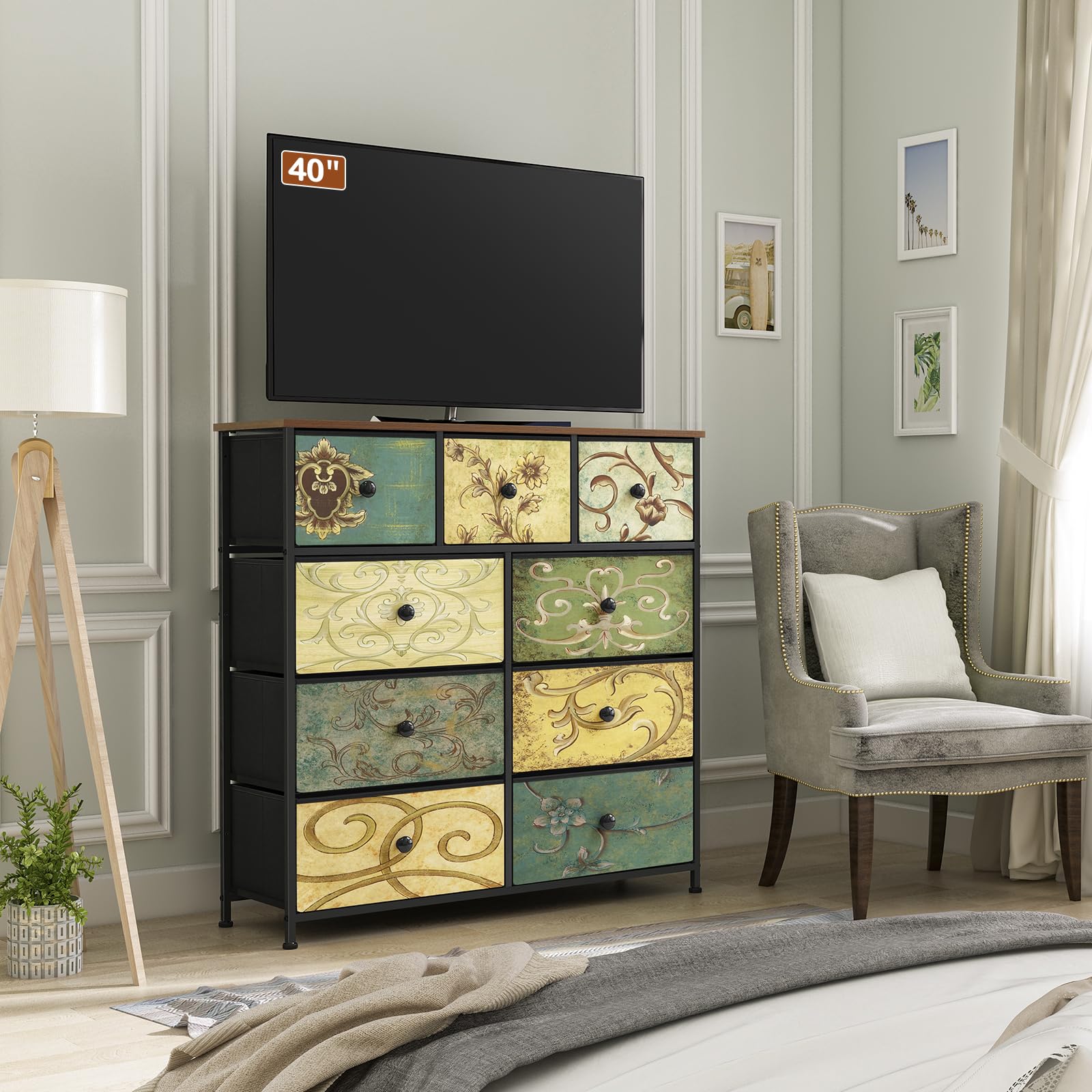 LYNCOHOME 9-Drawer Fabric Chest of Drawers | Modern Storage Organizer Unit