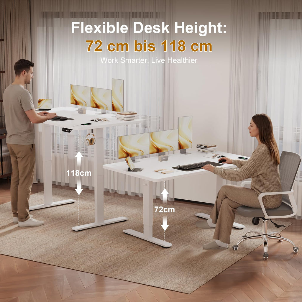 JUMMICO Height-Adjustable Desk 140 x 70 cm with Cable Tray, Height-Adjustable Electric Standing Desk with USB Socket, Computer Desk - image 5