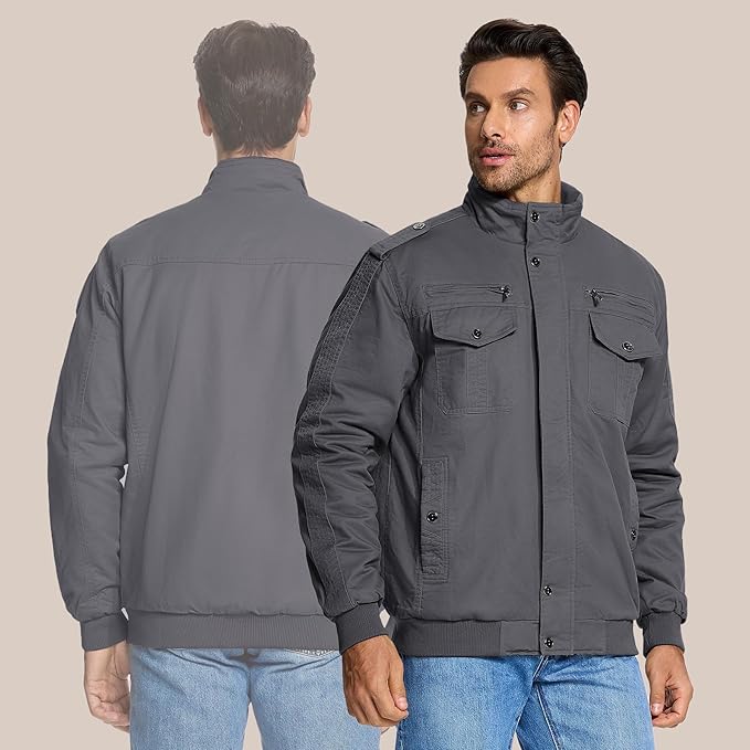 KEFITEVD Men's Winter Fleece Cargo Jacket | Thick Military Bomber Coat