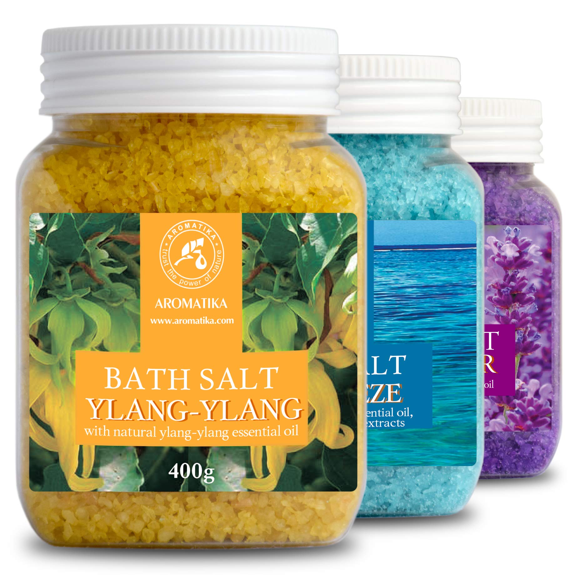 Natural Bath Salts Set - Lavender, Sea Breeze & Ylang-Ylang