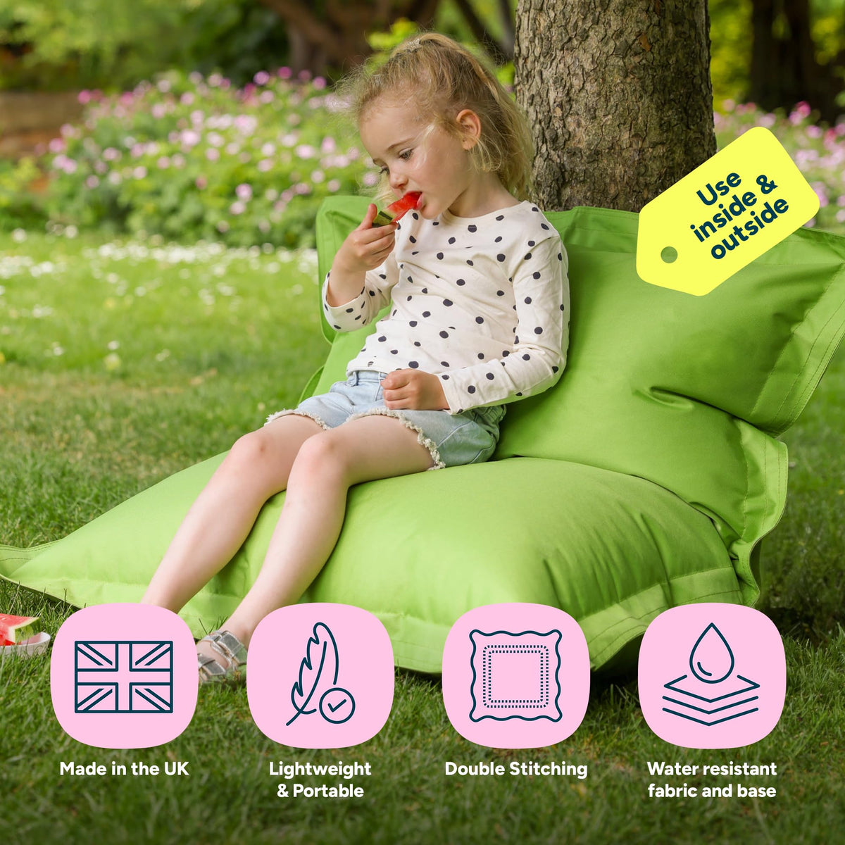 Bean Bag Bazaar Large Outdoor Kids Bean Bag with Filling Included, Green - image 2