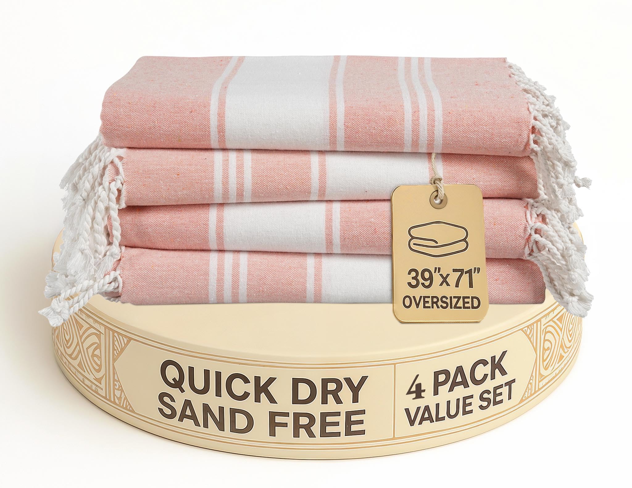 Lane Linen Turkish Beach Towels - 4 Pack Oversized Sand-Free Cotton