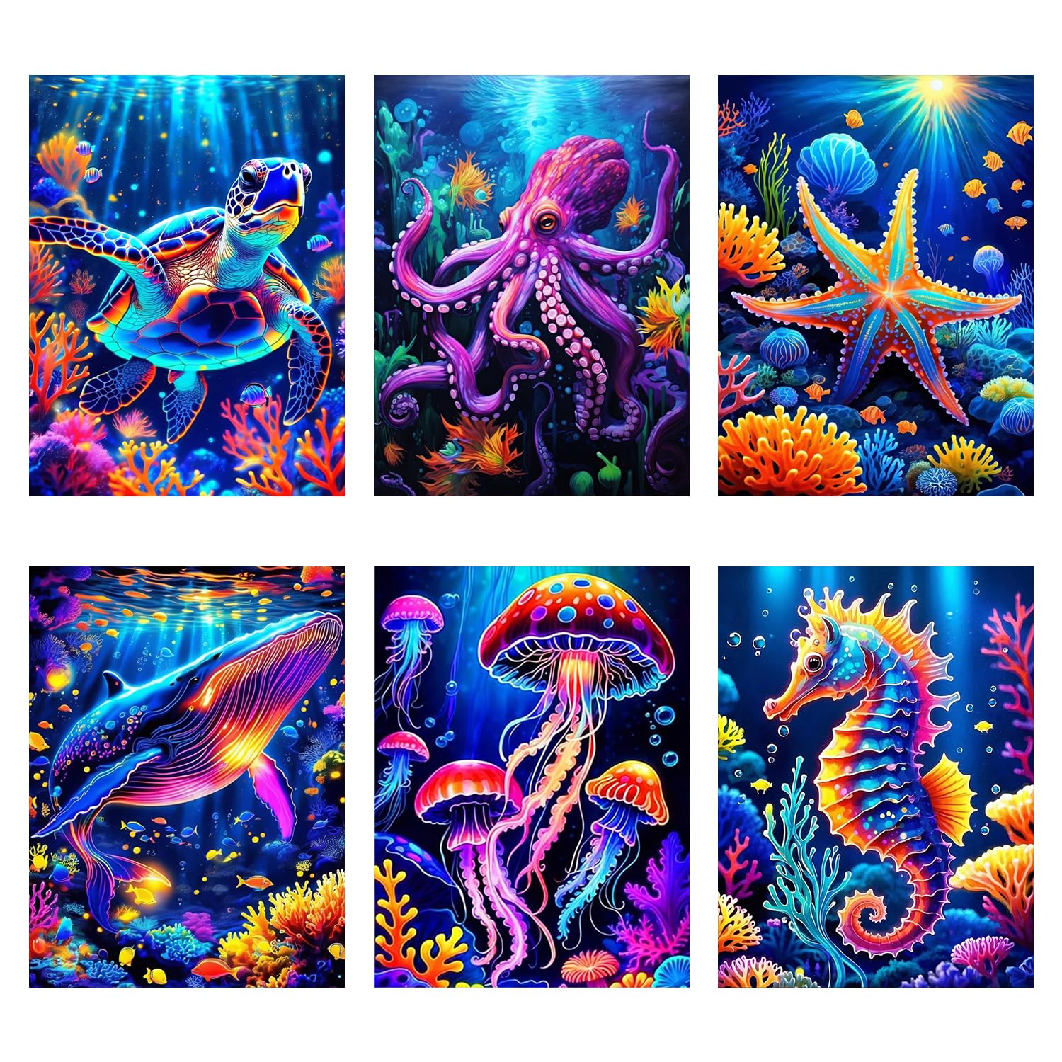 Jolof Store 6 Pack Ocean Creatures Diamond Painting Kits for Adults