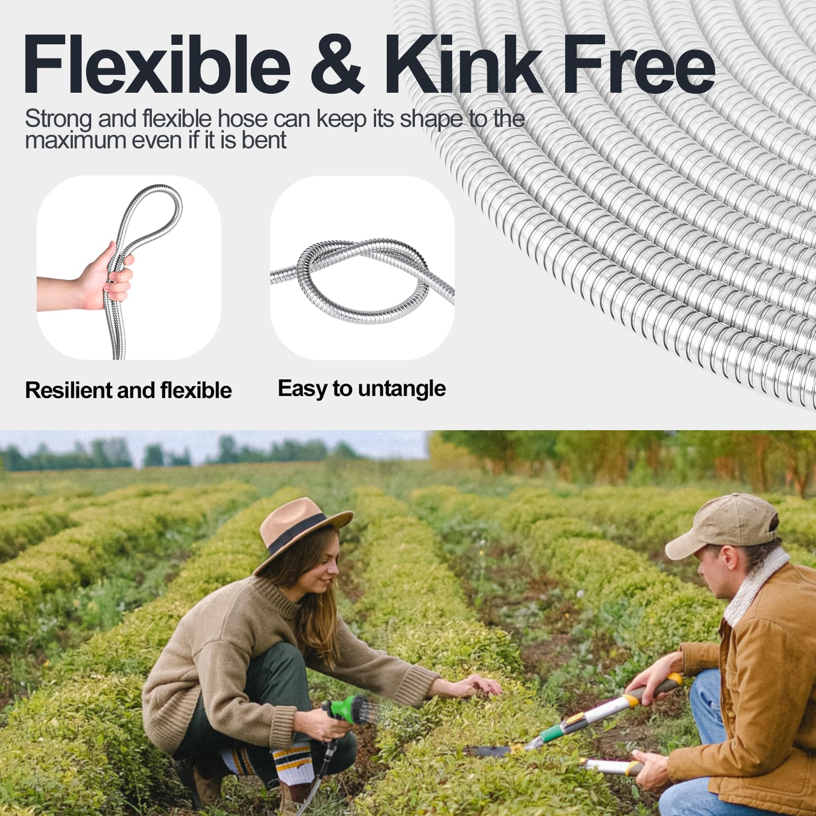SPECILITE 50ft 304 Stainless Steel Garden Hose | Heavy Duty Metal Water Pipe