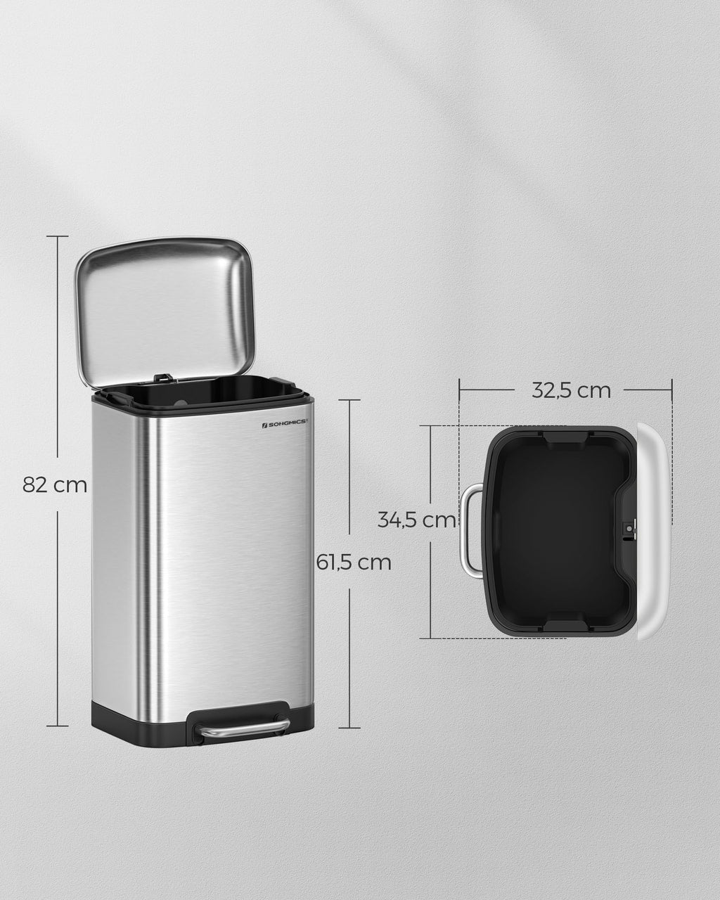 SONGMICS 30L Steel Pedal Trash Can | Soft Close Kitchen Rubbish Bin