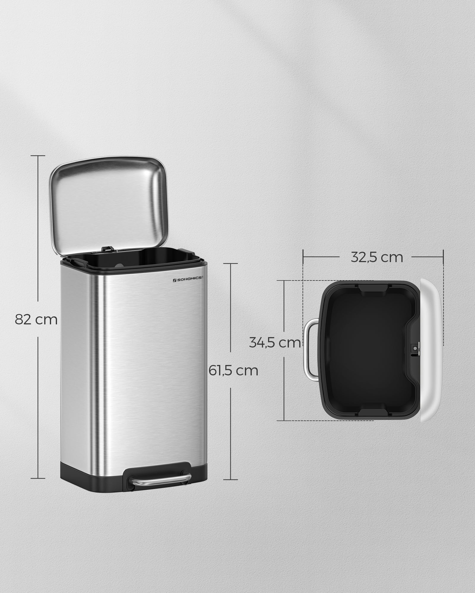 SONGMICS 30L Steel Pedal Trash Can | Soft Close Kitchen Rubbish Bin