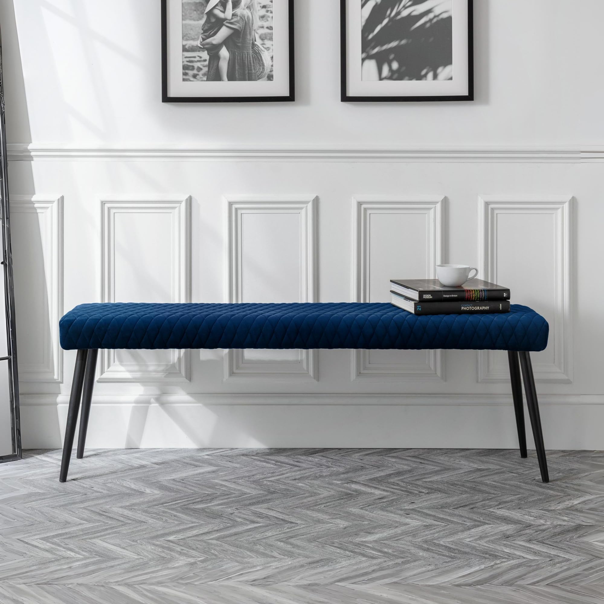 Julian Bowen Luxe Low Bench – Blue Velvet Upholstered Dining Seat