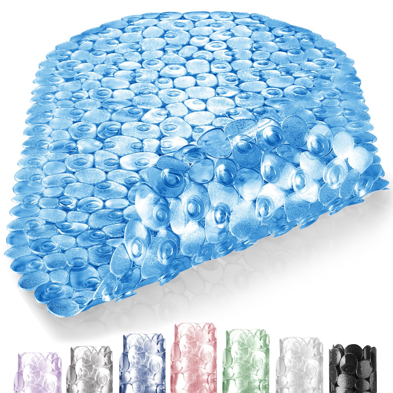 DOPROP Non-Slip Pebble Bath Mat – PVC Anti-Slip Shower Mat, Blue