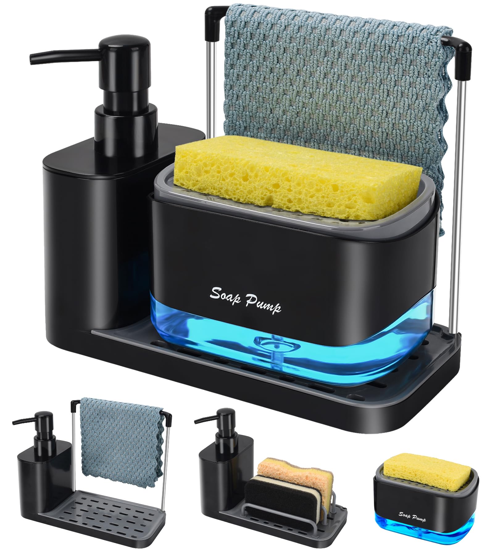 5-in-1 Kitchen Soap Dispenser Set with Sponge & Cloth Holder