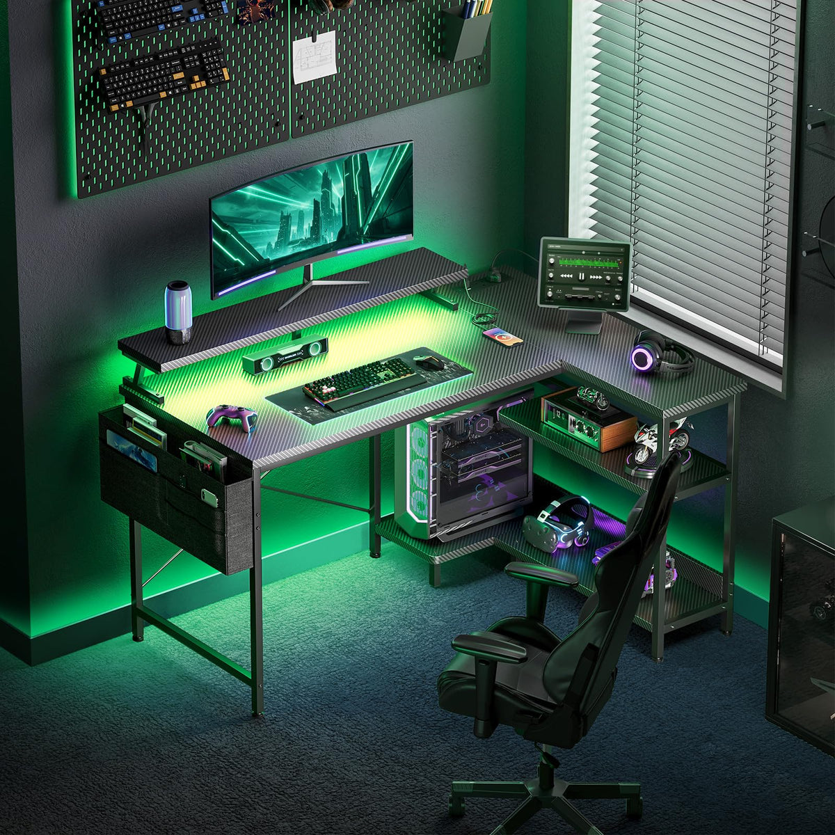 Coleshome L Shaped Gaming Desk with LED Lights & Power Outlet, 100x70 cm - image 2
