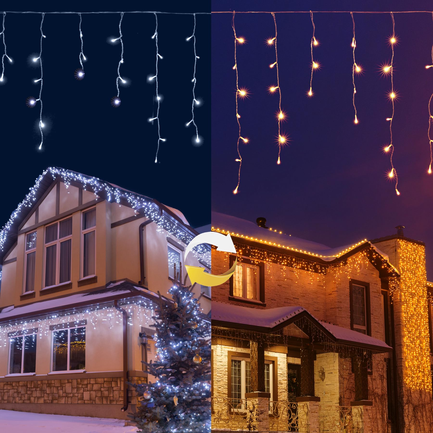YOSION 500 LED Icicle Lights | 49ft Color Changing Warm White String Lights