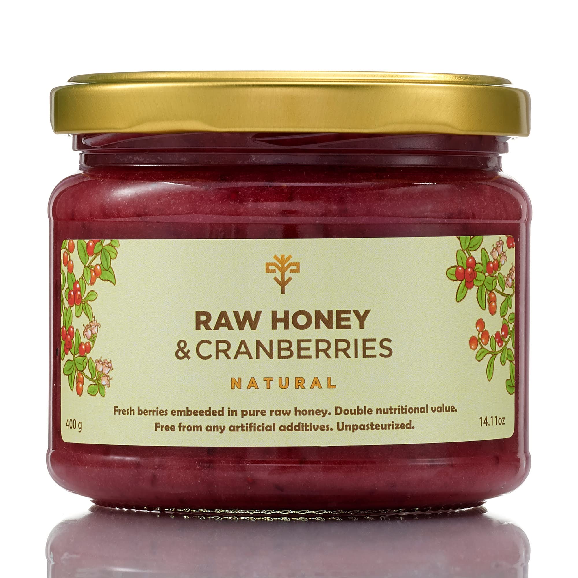 Earthbreath Raw Honey with Fresh Cranberries – 100% Natural, 400g