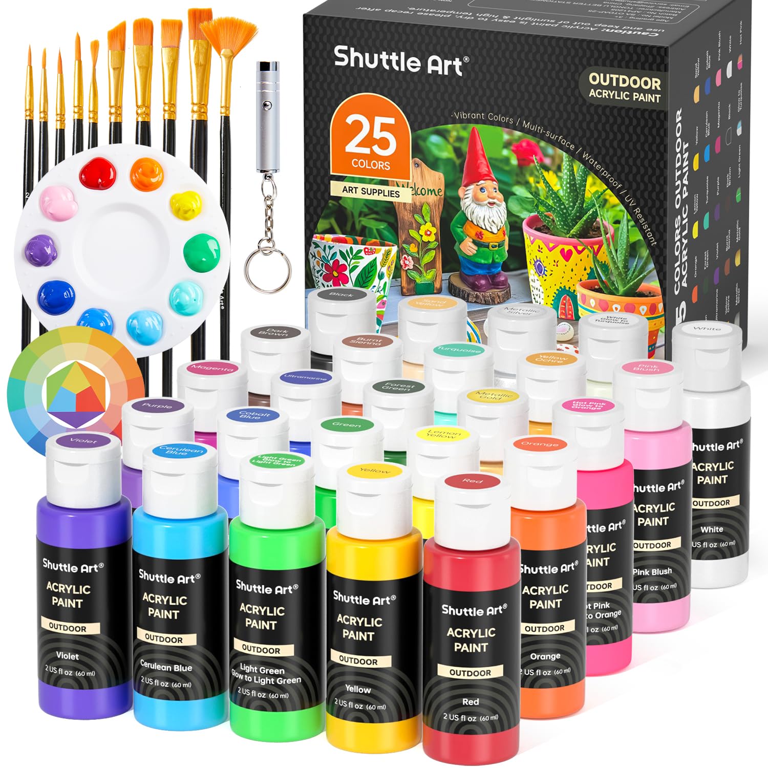 Shuttle Art 25 Colors Outdoor Acrylic Paint Set | Waterproof Craft Kit