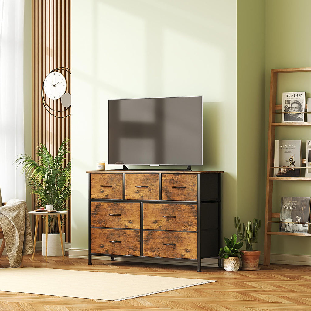 CAIYUN 7-Drawer Fabric Dresser – Tall Brown Bedroom Storage Chest