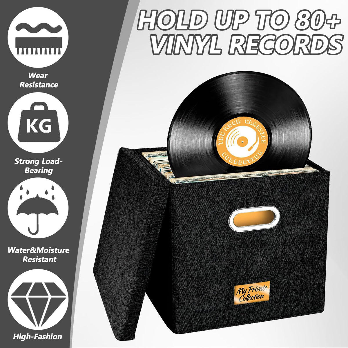 4 PCS 12-inch Vinyl Record Storage Box,Folding LP Case with Lid & Handle - image 5