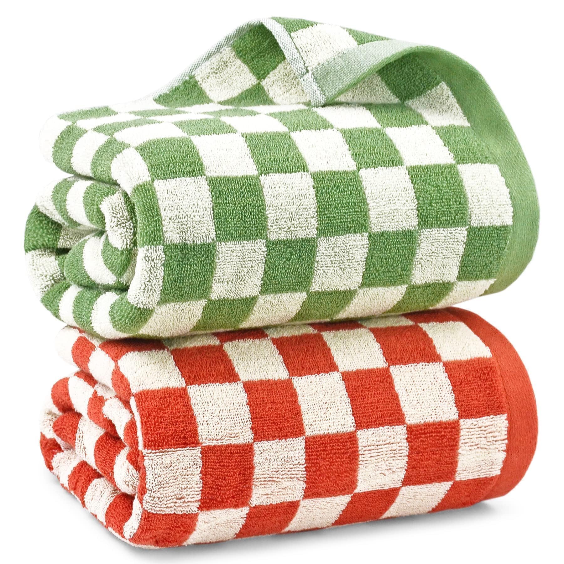 Jacquotha Checkered Cotton Bath Towels – 2 Pack Absorbent Plaid Set