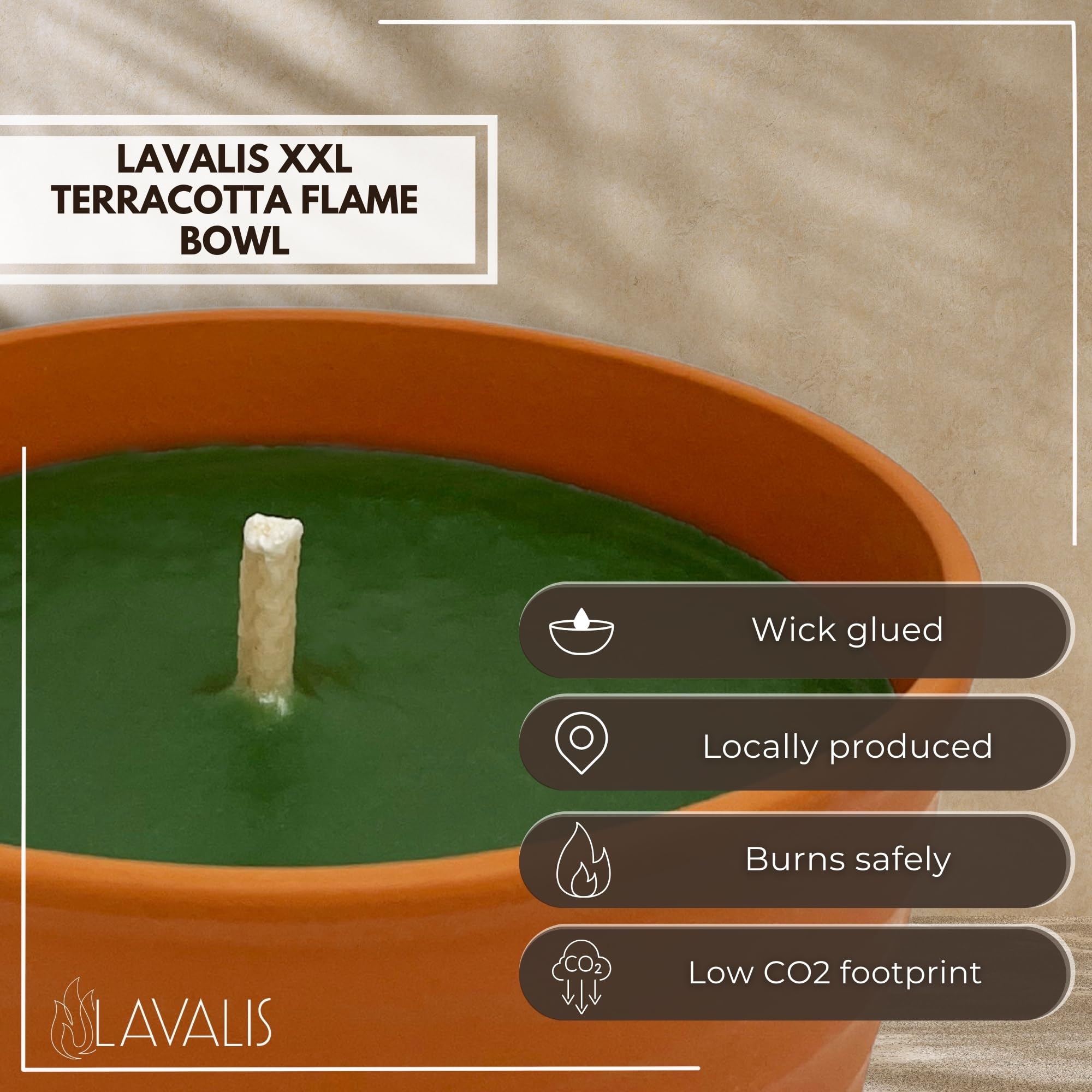 Lavalis Outdoor Garden Candle – XXL Terracotta Fire Pit, 15h Burn Time