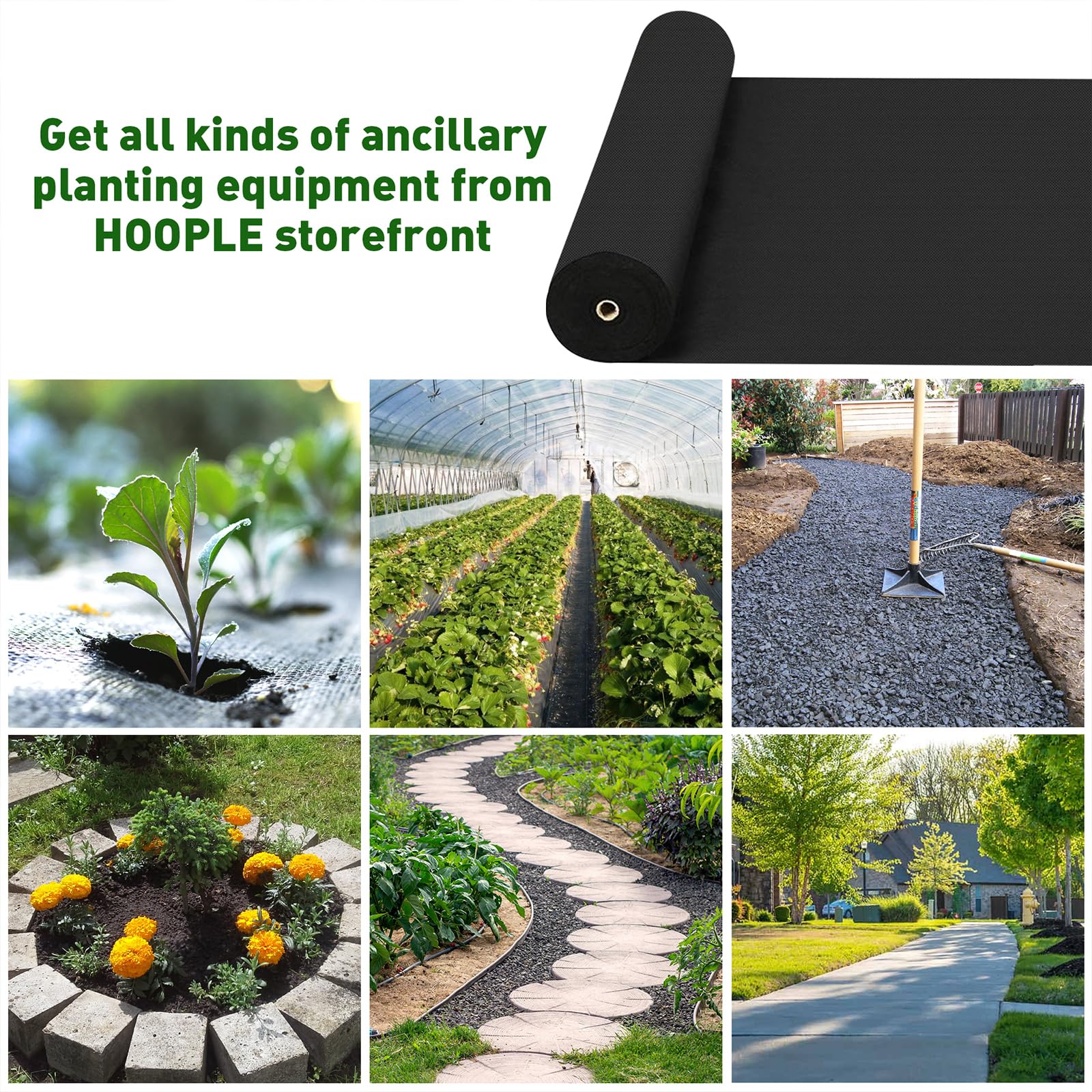 HOOPLE Premium Landscape Fabric - Heavy Duty Weed Barrier, 32" x 180' Black