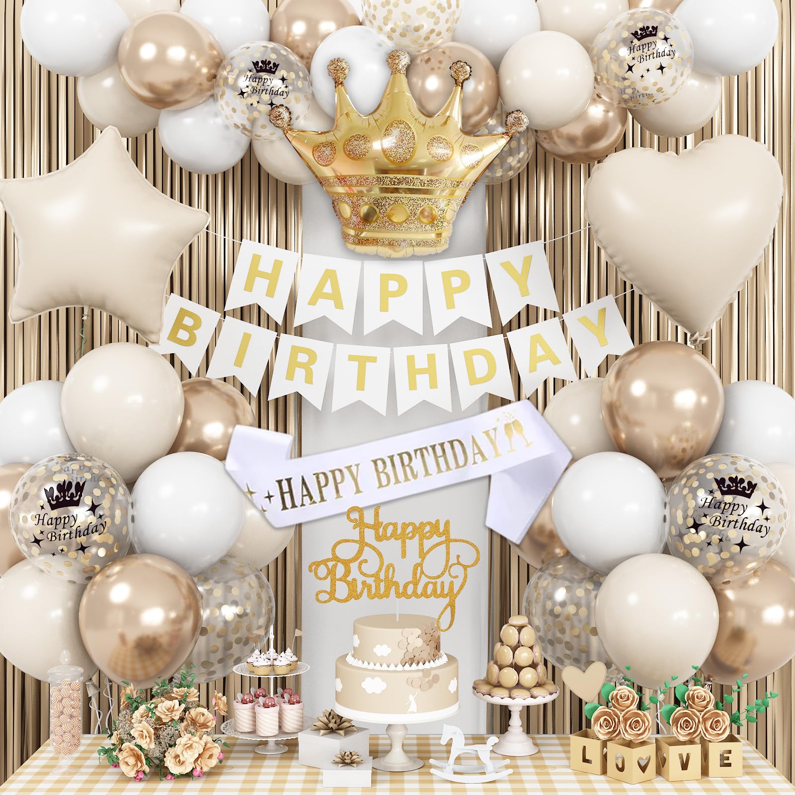 White and Gold Birthday Decorations – Boho Party Supplies Kit