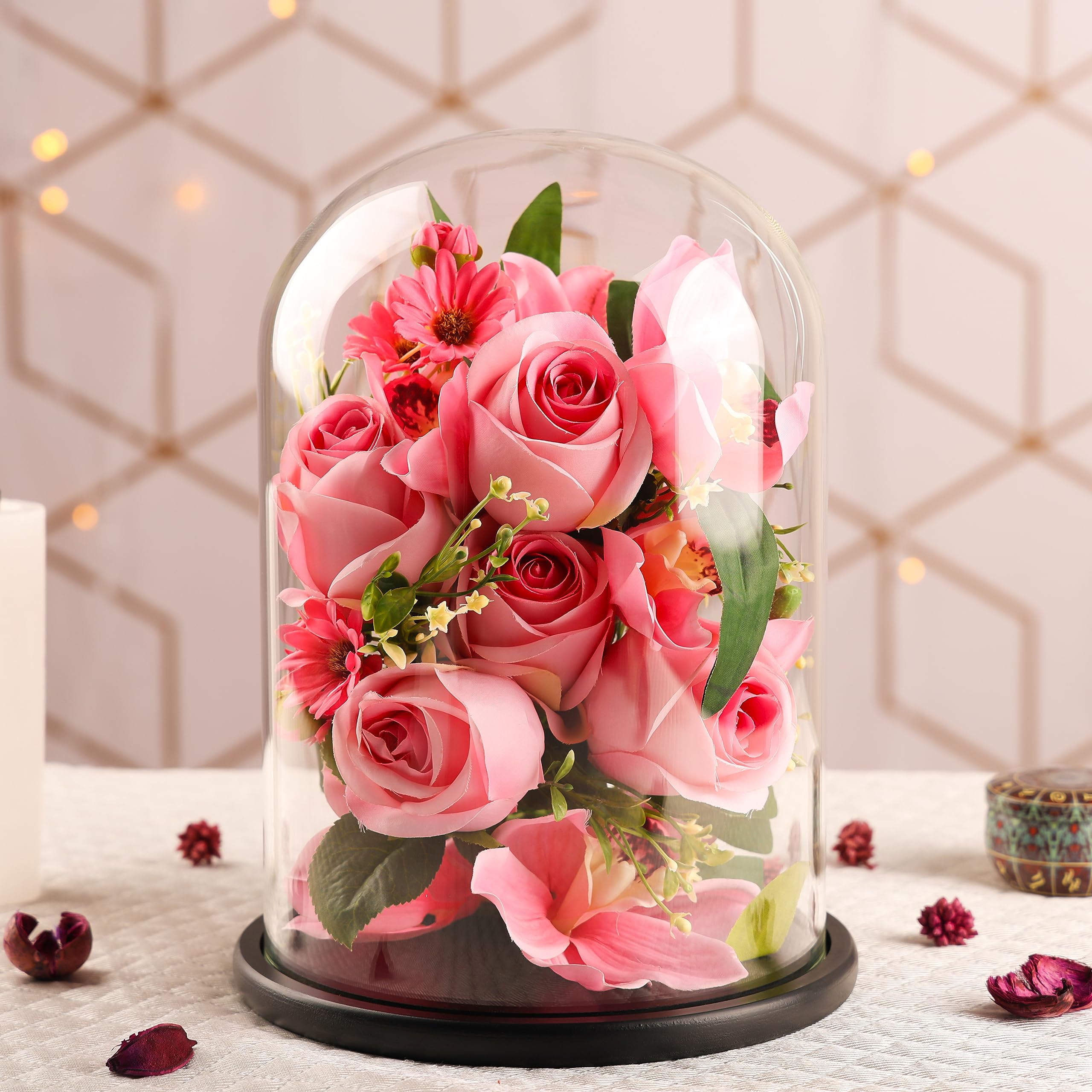 Belle Vous Glass Dome Cloche Bell Jar with Black Wooden Base - 30cm