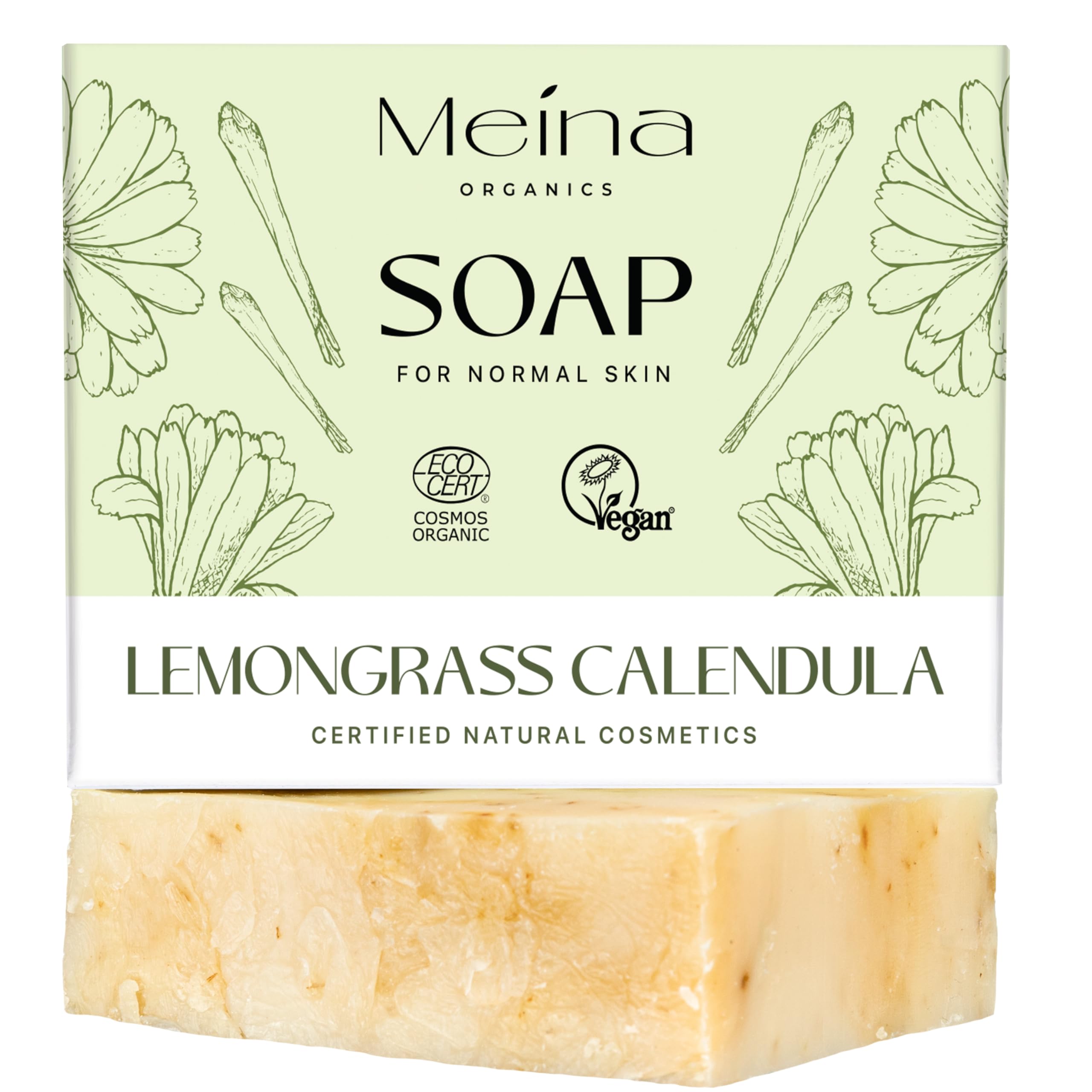 Meina Organic Lemongrass & Calendula Soap Bar | Natural Vegan Body Wash