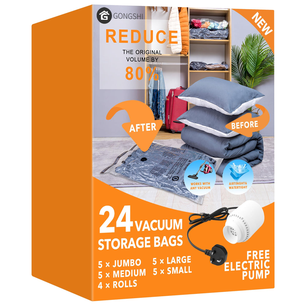 24 Pack Vacuum Storage Bags with Electric Pump for Clothes