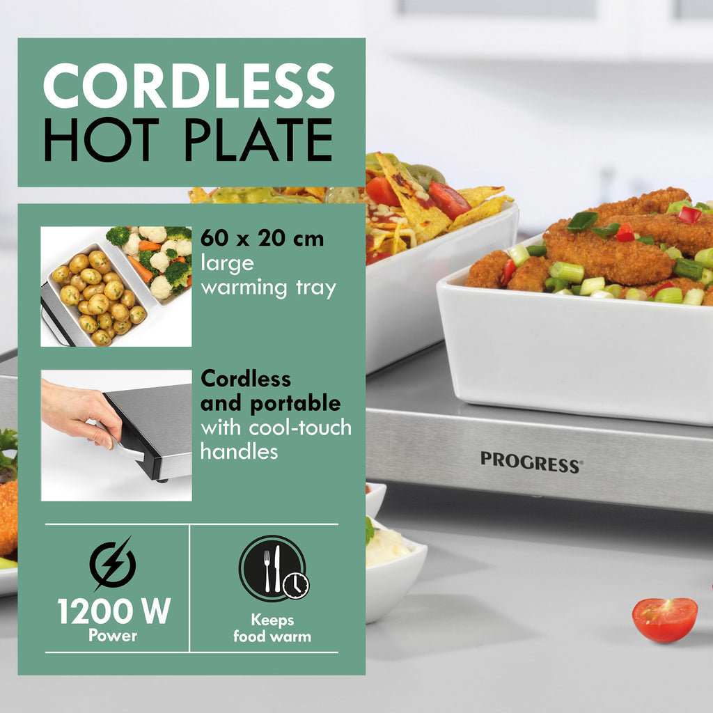 Progress EK2610P Cordless Hot Plate | Large 1200W Food Warming Tray