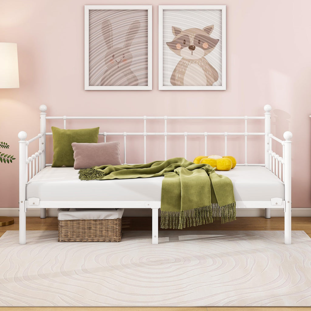 HOMERECOMMEND Single Daybed Frame 3ft Sofa Bed Steel Slats Platform,White - image 1