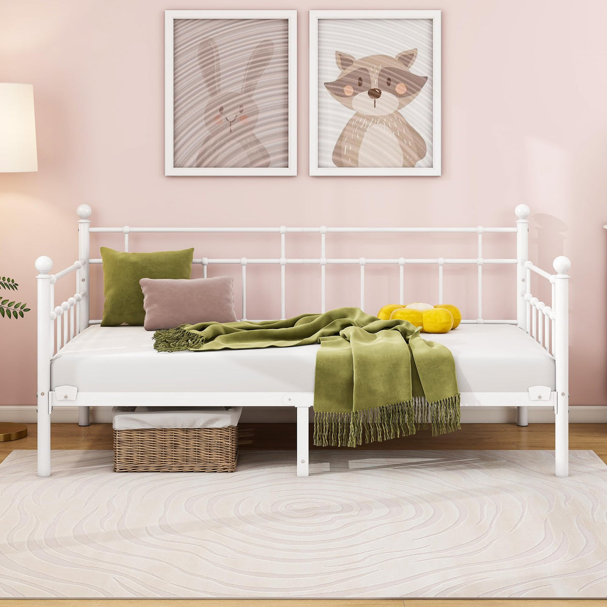 HOMERECOMMEND Single Daybed Frame 3ft Sofa Bed Steel Slats Platform,White - image 1