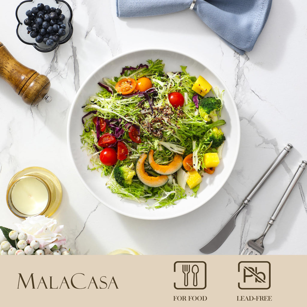 MALACASA 10 Inch Large Pasta Bowls - Set of 4 White Ceramic Salad Bowls