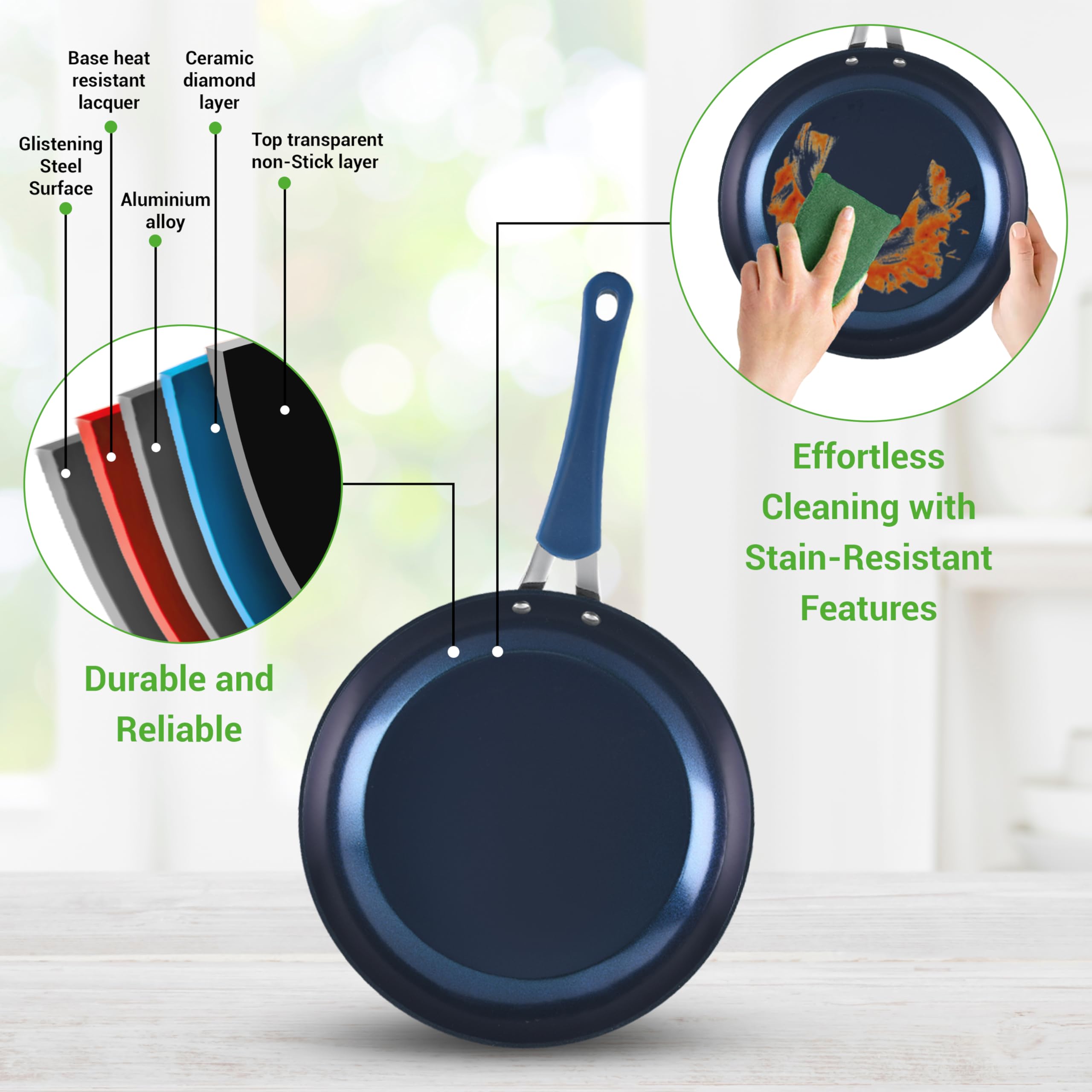 NutriChef 11-Piece Non-Stick Cookware Set | Blue Diamond Ceramic Pots & Pans