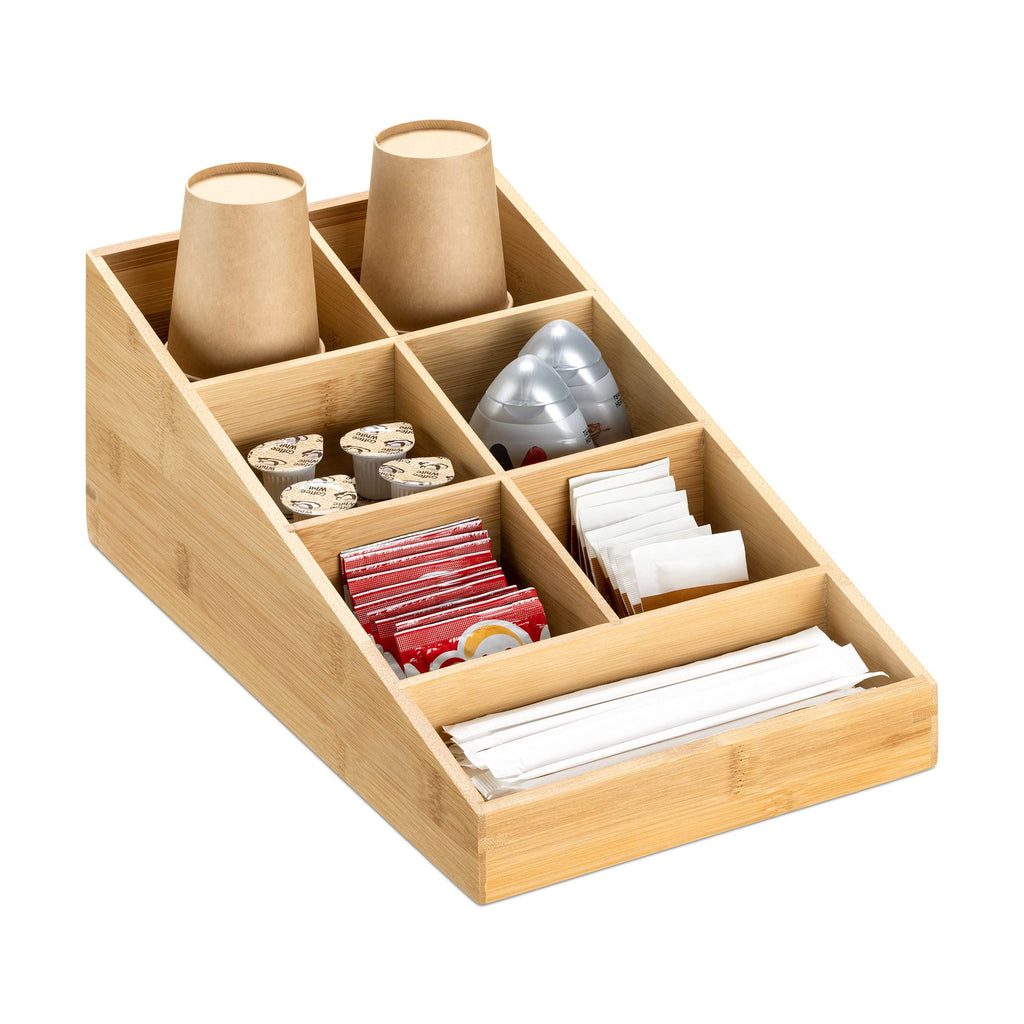 Navaris Bamboo Coffee Station Organiser – 7 Compartment Tea Caddy