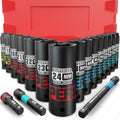 KIRXST 1/2 Inch Drive Impact Socket Set | 18 Piece Metric Deep Sockets