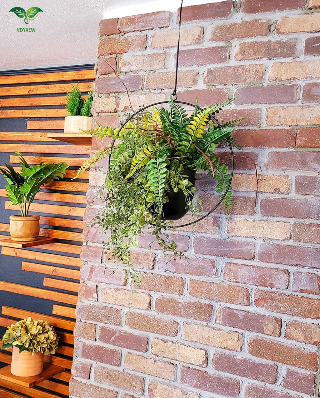 VDYXEW Metal Hanging Flower Pot | Modern Indoor Outdoor Planters, Black, 2-Pack