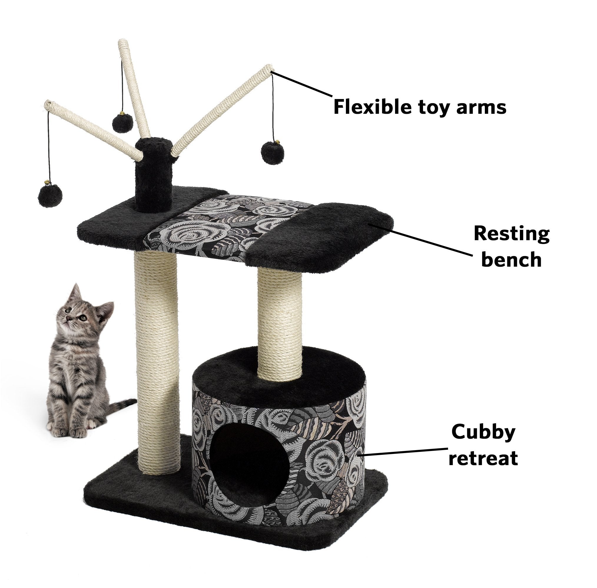 MidWest Homes 3-Tier Cat Tree - Sisal Scratching Post & Dangle Toys