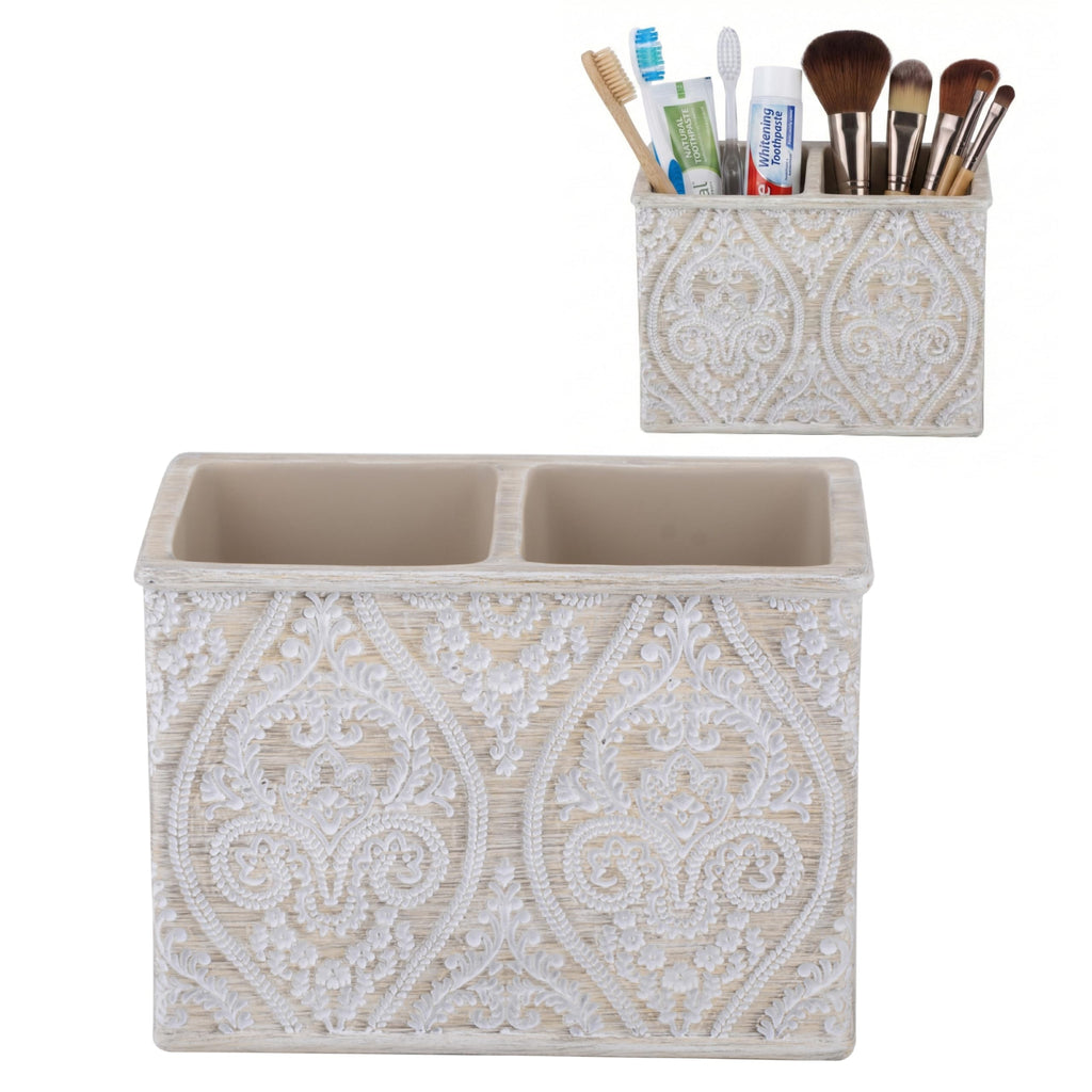 Makeup Brush and Toothbrush Holder Double, Cream, 14x10 cm - image 1